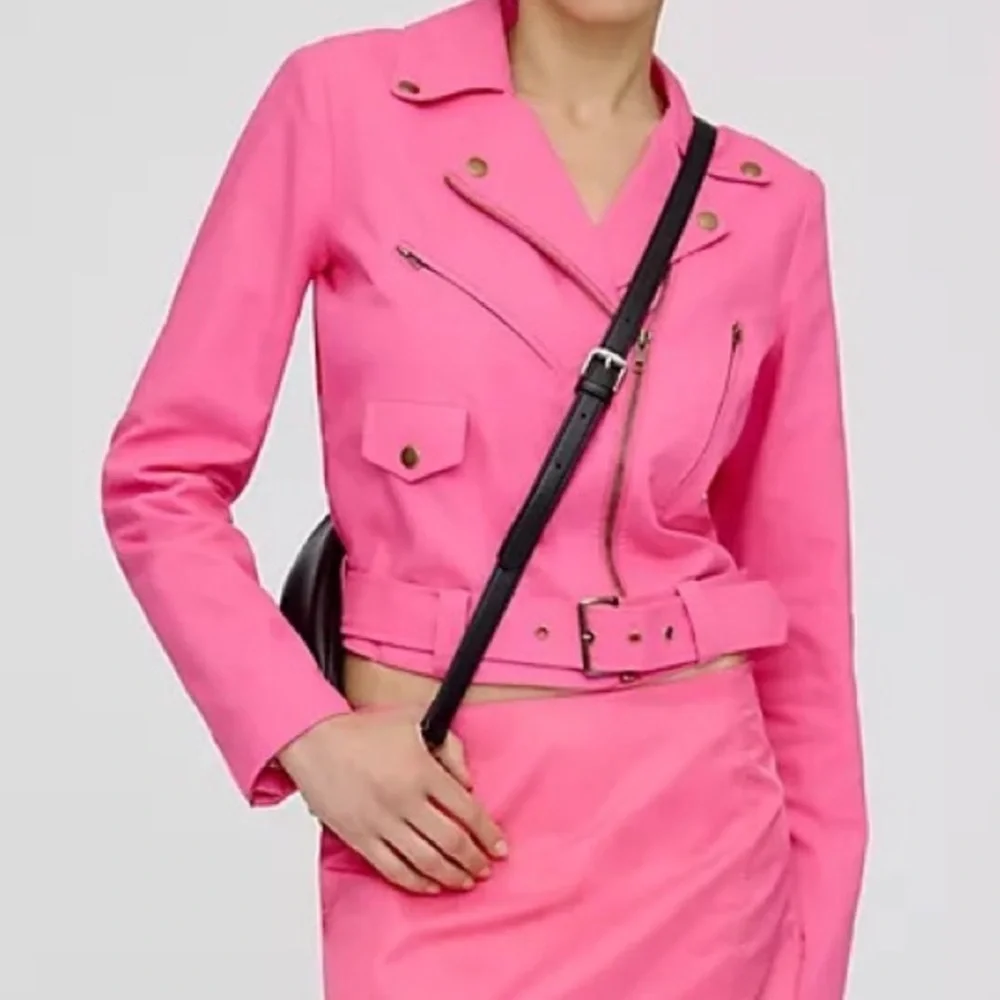 Anthropologie DOLAN Pink Linen Moto Jacket - Picture 2 of 11